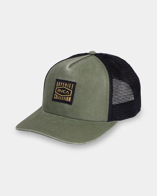 Image of Shoes. Product name - Rvca Mens Dayshift Canvas Trucker Cap Olive in Olive colour by brand - Rvca