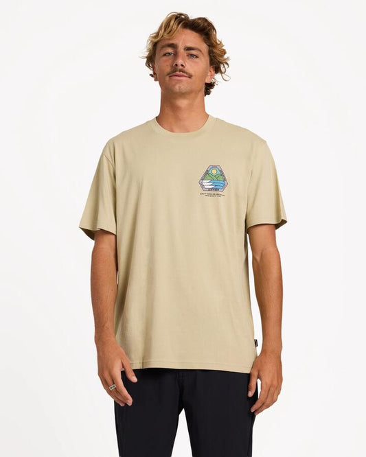 Image of T-Shirts. Product name - Billabong Mens Rockies Adiv Premium T-Shirt Sand Khaki in Sand Khaki colour by brand - Billabong