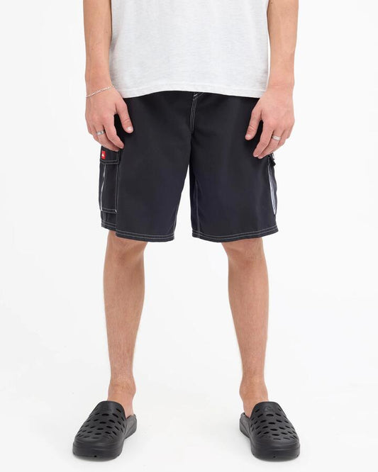 Image of a model wearing Shorts. Product name - Quiksilver Mens Karva Half Jam 21" Volley Shorts Black in Black colour by brand - Quiksilver