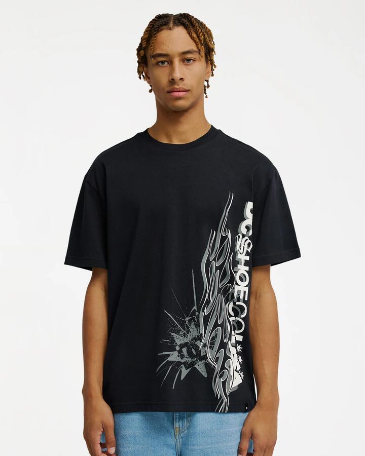 Image of T-Shirts. Product name - DC Shoes Mens Dc Side Flame T-Shirt Black in Black colour by brand - DC Shoes