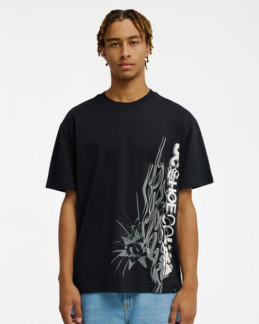 Image of T-Shirts. Product name - DC Shoes Mens Dc Side Flame T-Shirt Black in Black colour by brand - DC Shoes