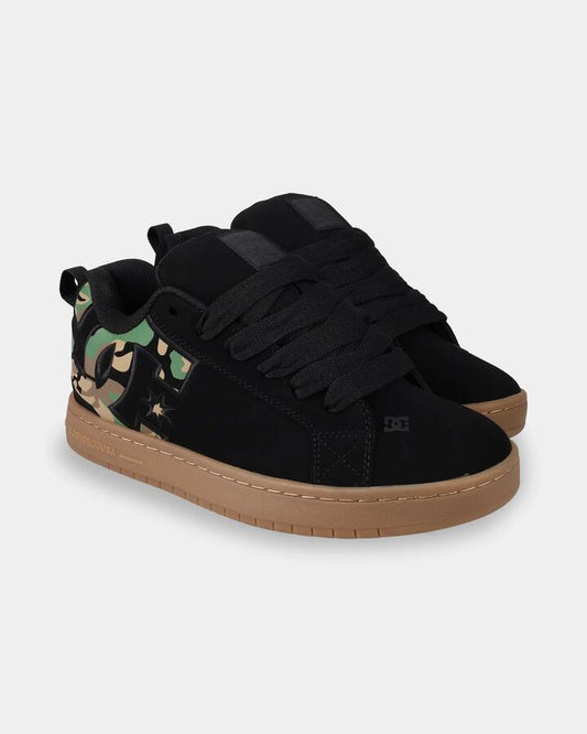 Image of Sneakers. Product name - DC Shoes Mens Court Graffik Sneakers Black/Black/Gum in Black/Black/Gum colour by brand - DC Shoes