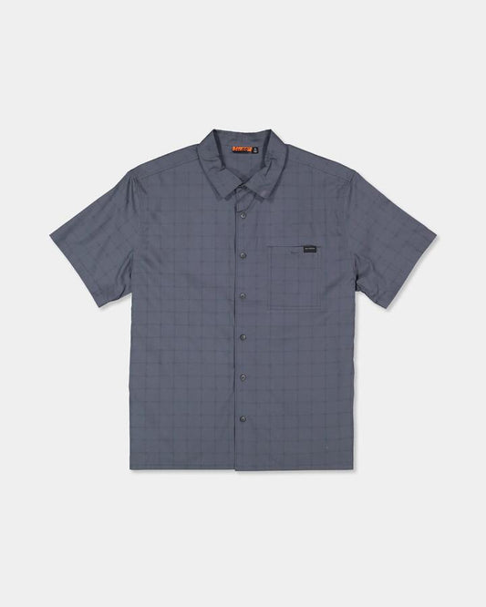 Image of a model wearing Tops. Product name - Billabong Mens Spec Mogul Short Sleeve Shirt Black in Black colour by brand - Billabong