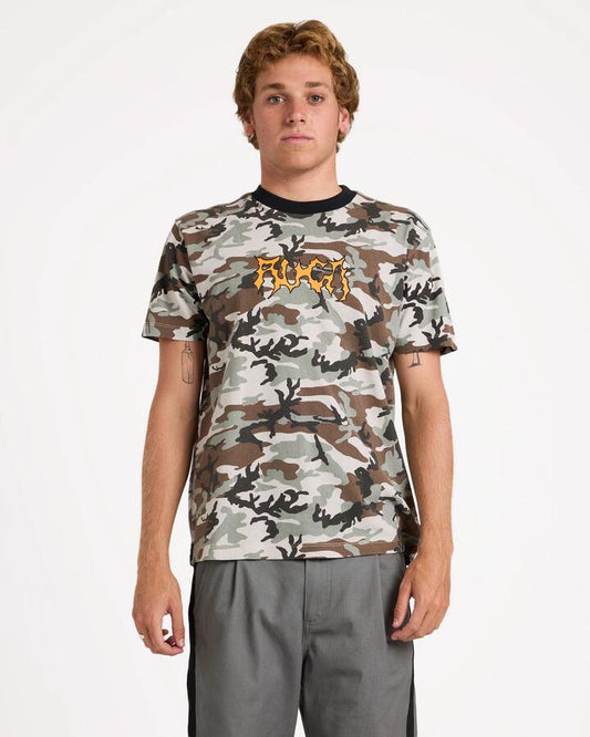 Image of T-Shirts. Product name - Rvca Mens Rvca Drip T-Shirt Camo in Camo colour by brand - Rvca