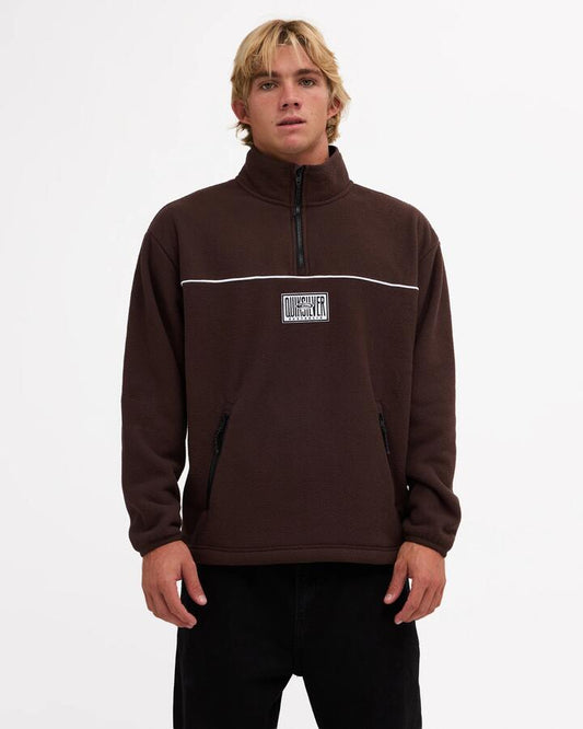 Image of a model wearing Outerwear. Product name - Quiksilver Mens Aus Stack Polar Fleece Top Java in Java colour by brand - Quiksilver
