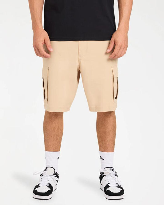 Image of a model wearing Shorts. Product name - Quiksilver Mens Endurance 20" Walkshorts Pale Khaki in Pale Khaki colour by brand - Quiksilver