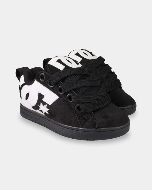 Image of Shoes. Product name - DC Shoes Mens Court Graffik Skate Shoes Black/Black/White in Black/Black/White colour by brand - DC Shoes