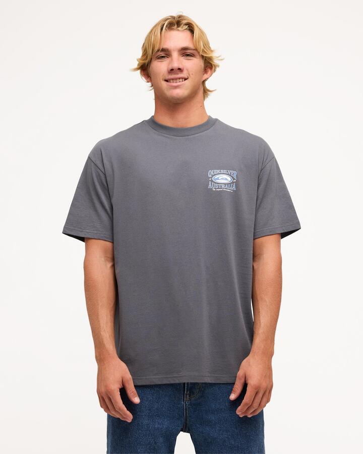 Image of T-Shirts. Product name - Quiksilver Mens Retro Lock Up T-Shirt Iron Gate in Iron Gate colour by brand - Quiksilver