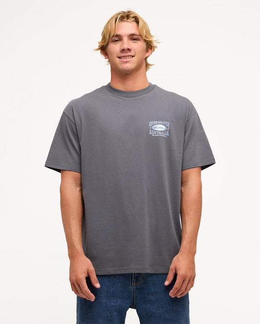 Image of T-Shirts. Product name - Quiksilver Mens Retro Lock Up T-Shirt Iron Gate in Iron Gate colour by brand - Quiksilver