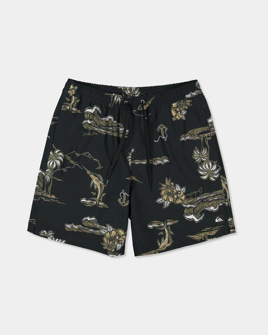 Image of a model wearing Shorts. Product name - Quiksilver Mens Ocean 18" Volley Shorts Black in Black colour by brand - Quiksilver