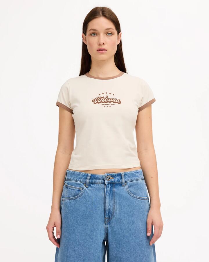 Image of T-Shirts. Product name - Volcom Womens Eyesup T-Shirt Dirty White in Dirty White colour by brand - Volcom
