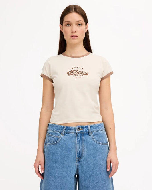 Image of T-Shirts. Product name - Volcom Womens Eyesup T-Shirt Dirty White in Dirty White colour by brand - Volcom