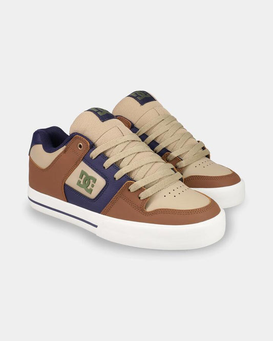 Image of Shoes. Product name - DC Shoes Mens Pure Skate Shoes Brown/Navy/Tan in Brown/Navy/Tan colour by brand - DC Shoes