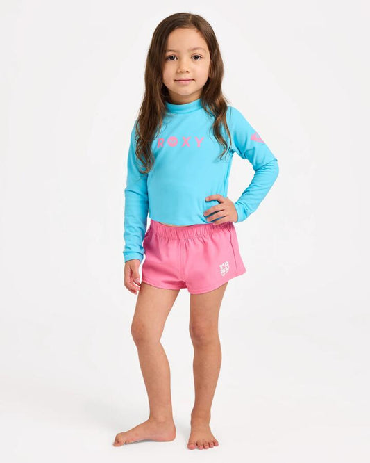 Image of Swimwear. Product name - Roxy Girls 2-7 Solid Boardshorts Pink Carnation in Pink Carnation colour by brand - Roxy