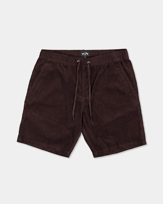 Image of a model wearing Shorts. Product name - Billabong Mens Larry Cord Elastic Waist Shorts Coffee Bean in Coffee Bean colour by brand - Billabong