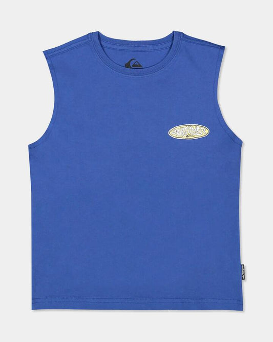 Image of a model wearing Tops. Product name - Quiksilver Boys 2-7 Tunnel Vision Muscle Top Monaco Blue in Monaco Blue colour by brand - Quiksilver
