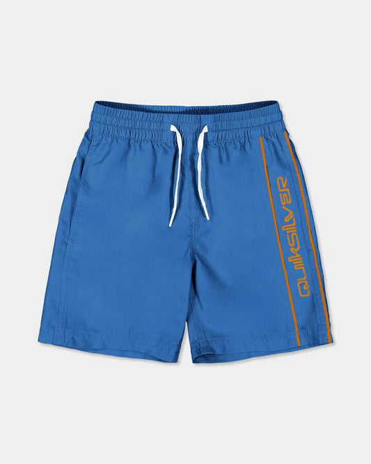 Image of a model wearing Shorts. Product name - Quiksilver Boys 2-7 Everyday Vert 13" Voley Shorts Palace Blue in Palace Blue colour by brand - Quiksilver