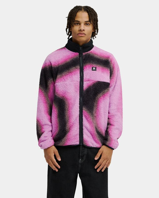 Image of a model wearing Outerwear. Product name - DC Shoes Mens Lynx Fleece Jacket Offscale Lilac in Offscale Lilac colour by brand - DC Shoes