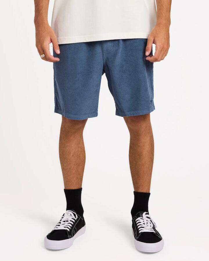 Image of a model wearing Shorts. Product name - Billabong Mens Larry Corduroy Walkshorts China Blue in China Blue colour by brand - Billabong