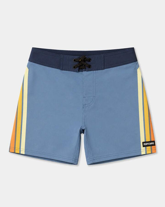 Image of a model wearing Shorts. Product name - Rip Curl Boys 8-16 Pacific Rinse Mirage 19" Boardshort Bluefin in Bluefin colour by brand - Rip Curl