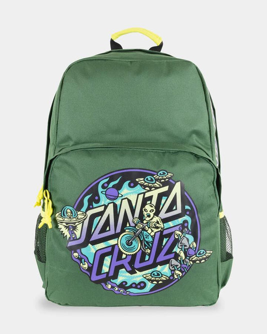 Image of Bags. Product name - Santa Cruz Winkowski Dope Planet 2 Dot Backpack Dark Green in Dark Green colour by brand - Santa Cruz