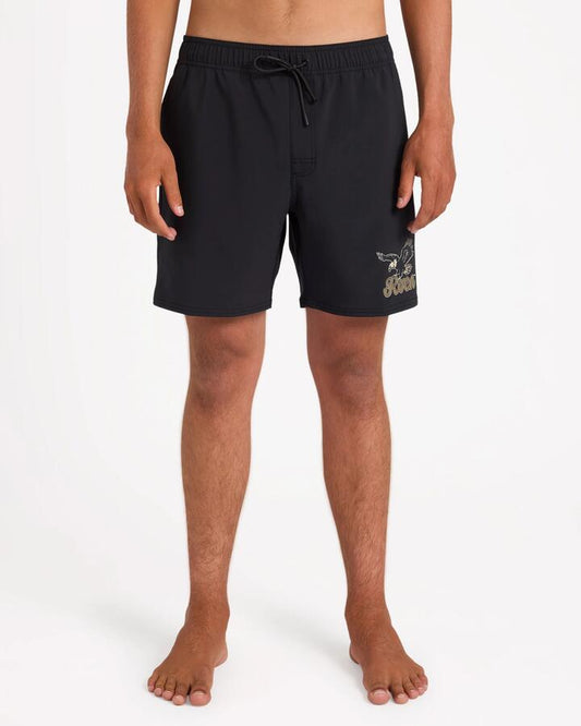 Image of Swimwear. Product name - Rvca Mens On Wings Elastic 17" Boardshorts Black in Black colour by brand - Rvca