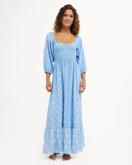Image of Dresses. Product name - Roxy Womens Borderline Maxi Dress Cerulean in Cerulean colour by brand - Roxy