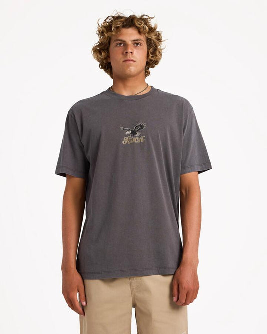 Image of T-Shirts. Product name - Rvca Mens On Wings T-Shirt Pirate Black in Pirate Black colour by brand - Rvca