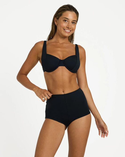 Image of Swimwear. Product name - Roxy Womens Beach Classics Underwire D Cup Bikini Top Black in Black colour by brand - Roxy
