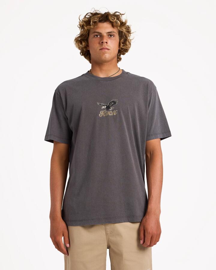 Image of T-Shirts. Product name - Rvca Mens On Wings T-Shirt Pirate Black in Pirate Black colour by brand - Rvca