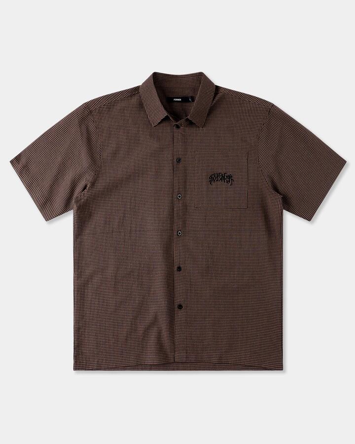 Image of Shirts. Product name - Former Mens Vivian Check Short Sleeve Shirt Brown in Brown colour by brand - Former