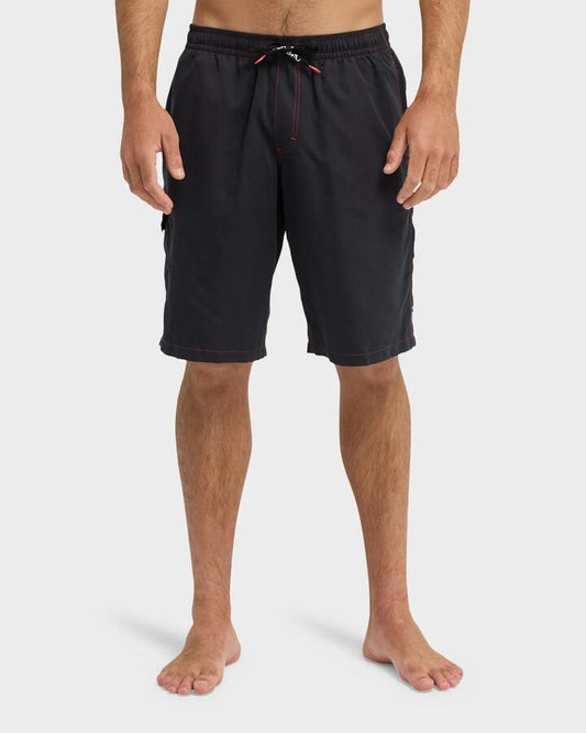 Image of a model wearing Shorts. Product name - Quiksilver Mens Yg Last Stance Volley 21" Swim Shorts Black in Black colour by brand - Quiksilver