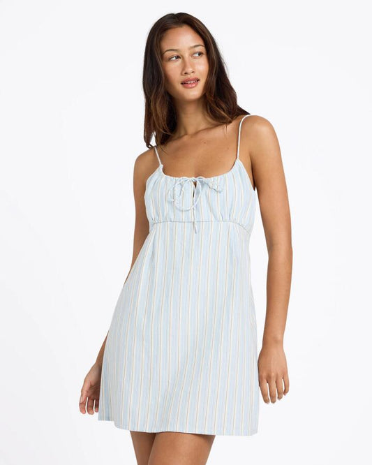Image of Dresses. Product name - Volcom Womens Vertigo Mini Dress Blue in Blue colour by brand - Volcom