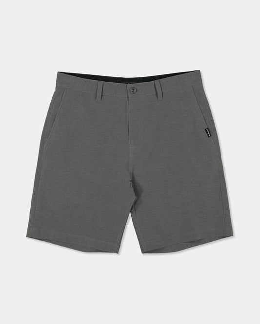 Image of a model wearing Shorts. Product name - Quiksilver Mens Union Heather Amph 19" Hybrid Shorts Black Heather in Black Heather colour by brand - Quiksilver