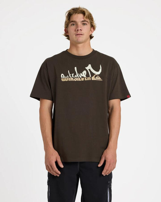 Image of T-Shirts. Product name - Quiksilver Mens Yg Spliced Oversized T-Shirt Black Olive in Black Olive colour by brand - Quiksilver