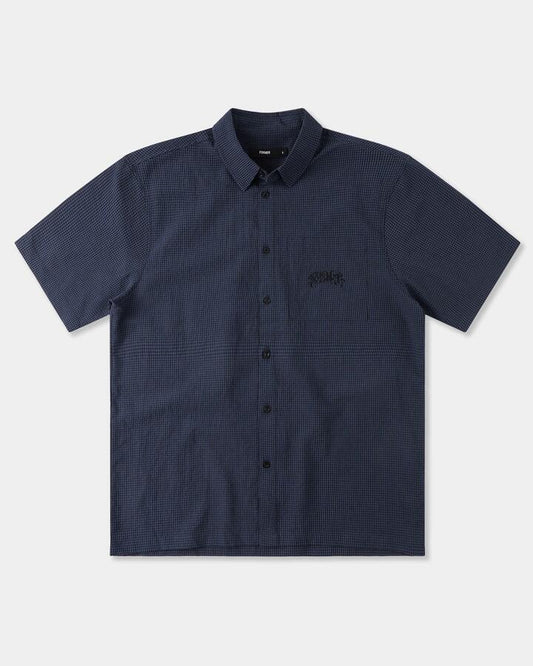 Image of Shirts. Product name - Former Mens Vivian Check Short Sleeve Shirt Navy in Navy colour by brand - Former