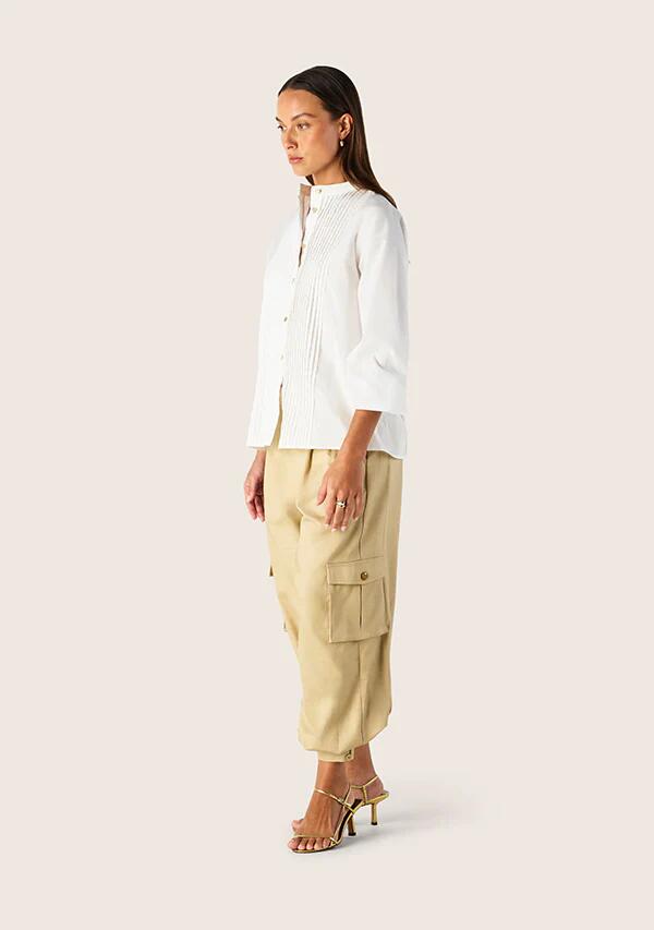 Image of a model wearing Pants. Productname: Rita Pants Beige | MOS The Label in Classic Beige colour by brand - MOS The Label