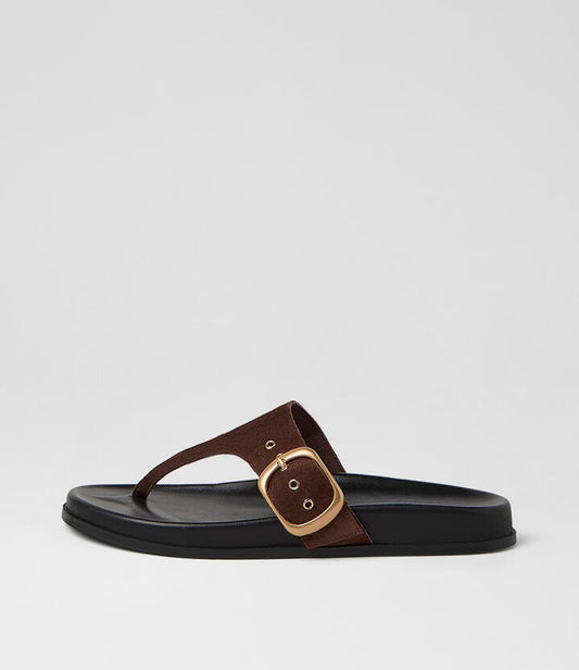 Image of Sandals. Product name - Hectore Choc Black Suede Thongs in Choc-Black Sole colour by brand - MOLLINI