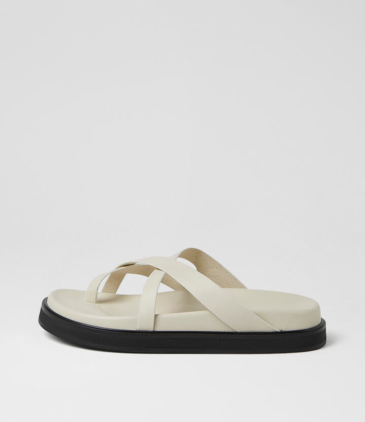 Image of Slippers. Product name - Milie Cream Leather Slides in Cream colour by brand - MOLLINI