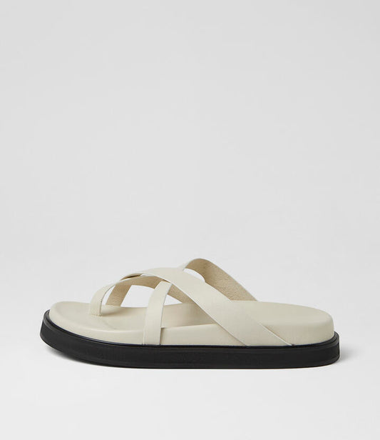 Image of Slippers. Product name - Milie Cream Leather Slides in Cream colour by brand - MOLLINI