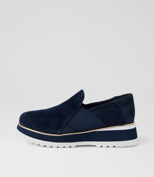 Image of Shoes. Product name - Costa Navy White Suede Flat Shoes in Navy-White&Navy colour by brand - MIDAS