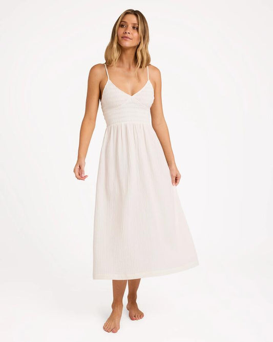 Image of Dresses. Product name - Billabong Womens Such A Trip Midi Dress Salt Crystal in Salt Crystal colour by brand - Billabong