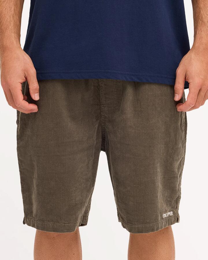 Image of a model wearing Shorts. Product name - Von Zipper Mens Byron Cord Walkshorts Military in Military colour by brand - Von Zipper