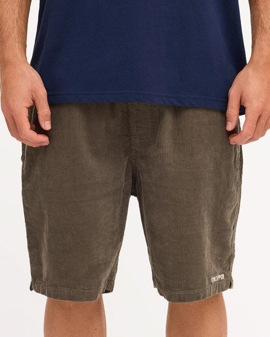 Image of a model wearing Shorts. Product name - Von Zipper Mens Byron Cord Walkshorts Military in Military colour by brand - Von Zipper