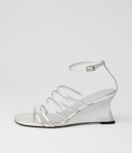 Image of Sandals. Product name - Fayte Silver Crinkle Leather Sandals in Silver colour by brand - MOLLINI