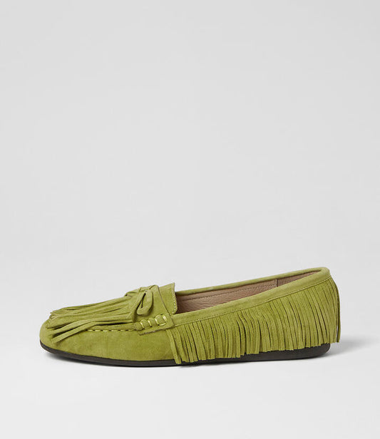 Image of Shoes. Product name - Jyrome Matcha Suede Boat Shoes in Matcha colour by brand - MOLLINI
