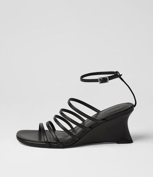 Image of Sandals. Product name - Fayte Black Leather Heeled Sandals in Black colour by brand - MOLLINI