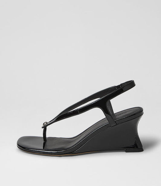 Image of Sandals. Product name - Feltit Black Patent Leather Sandals in Black colour by brand - MOLLINI