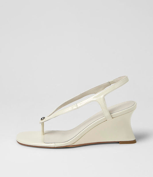 Image of Sandals. Product name - Feltit Cream Patent Leather Sandals in Cream colour by brand - MOLLINI