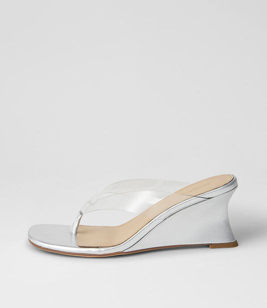 Image of Sandals. Product name - Fixen Clear Silver Vinylite Leather Sandals in Clear-Silver colour by brand - MOLLINI